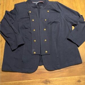 Tommy Hilfiger Women’s Plus Size 1X Navy Military Coat with Brass Accents
